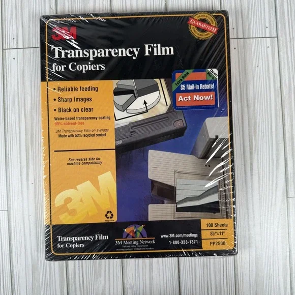 3M Transparency Film for High Temperatures Copiers NEW 100 sheets 8.5x11‎ Sealed