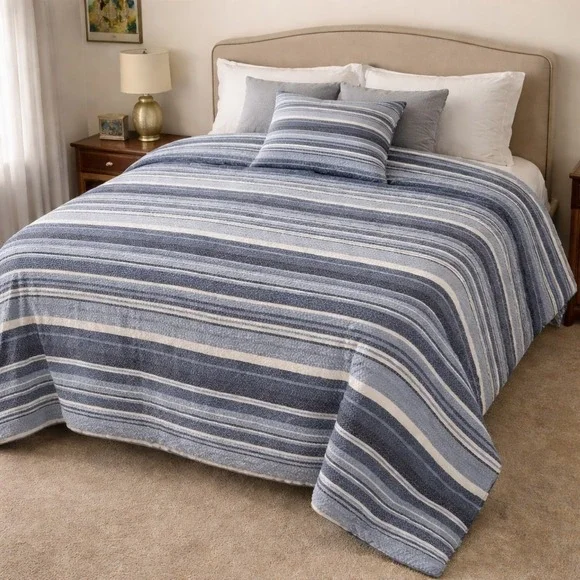 Ugg Blue White Striped Ursa Comforter Queen Blanket Bedding With 1 Matching Sham
