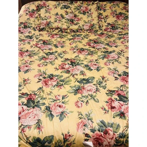Ethan Allen Custom KING Yellow Rose Cover Reversible Cottage Style Vintage Sham