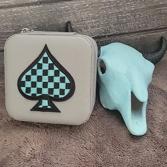 Checkered Spade Gray Travel Jewelry Box Western Boho Gift