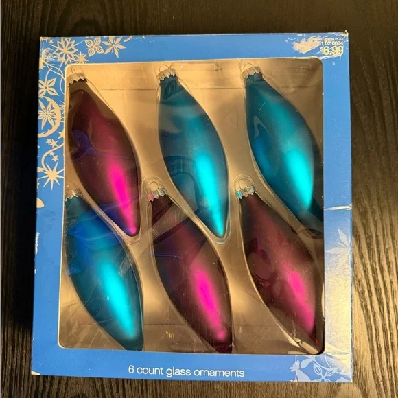 Target Teal Blue and Plum Vintage Glass Ornaments Set