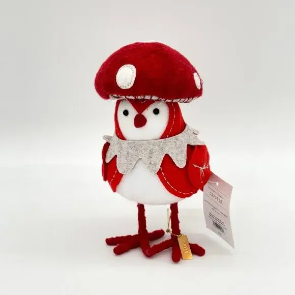 Target Wondershop Featherly Friends Red Mushroom Felt Bird Capster 2024 NEW