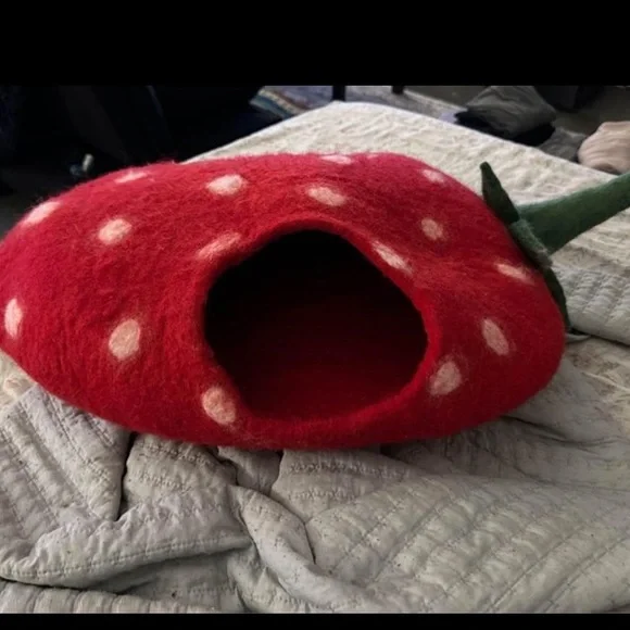 Handfelted in Nepal Strawberry Cat Bed