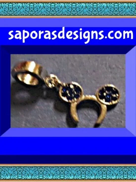 Tibetan Silver Mickey Mouse Theme Charm With Blue Crystals