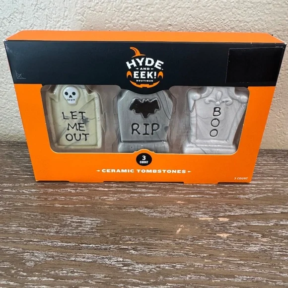 Target Hyde & EEK! Halloween SET OF 3 Ceramic Tombstone Graveyard Figurines