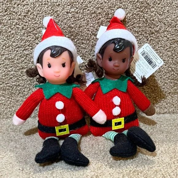 SET OF 2 GIRL Target Wondershop Elf Ornament 8”Plush Fabric NWT