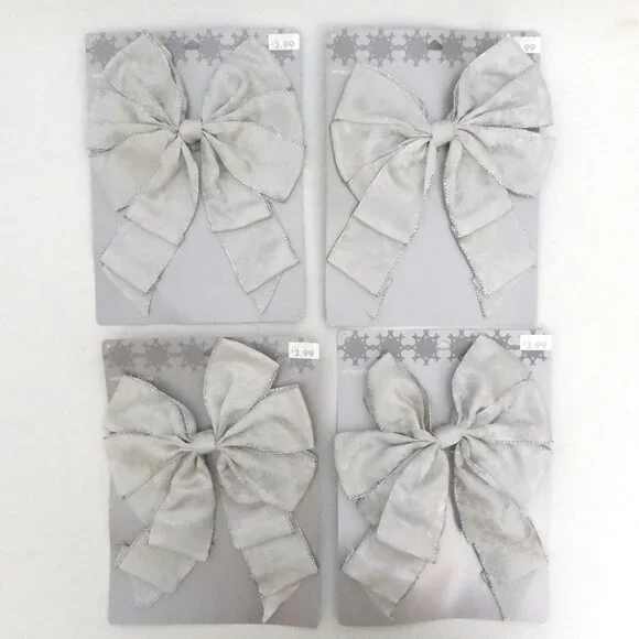 NEW 11” TARGET CHRISTMAS HOLIDAY SILVER WIRED WREATH BOW LOT OF 4
