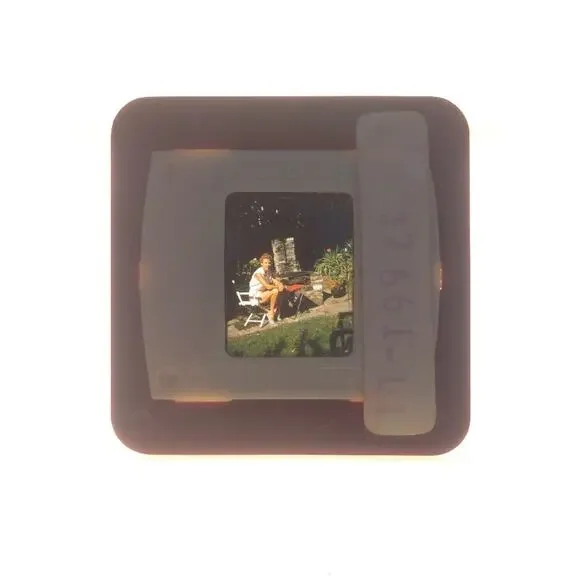 Vintage 1940s Kodachrome Woman in Garden Lawn Chair Photograph Color Slide