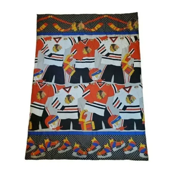 Vintage Chicago Blackhawks Twin Comforter Blanket Ice Hockey Tommy Hawk