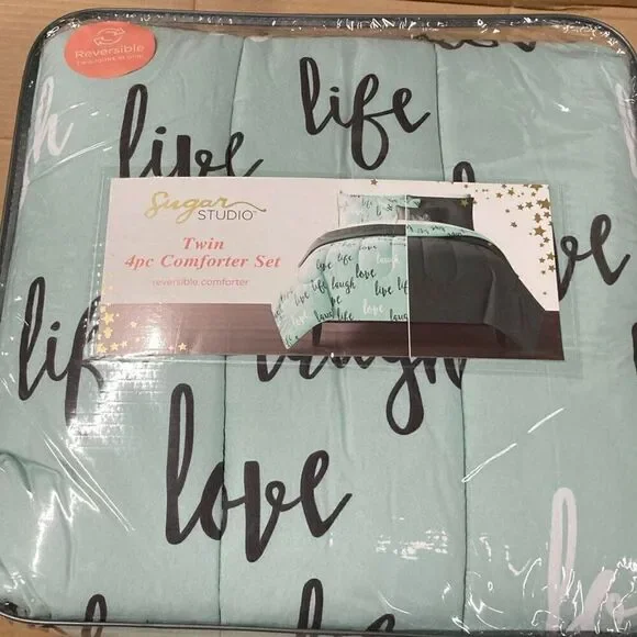 Grey and Mint Blue TWIN Comforter Set New