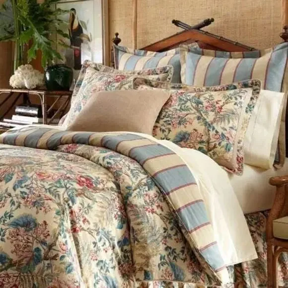 Ralph Lauren Tangier King Comforter 4 Piece Set Cotton Floral Jute Trim