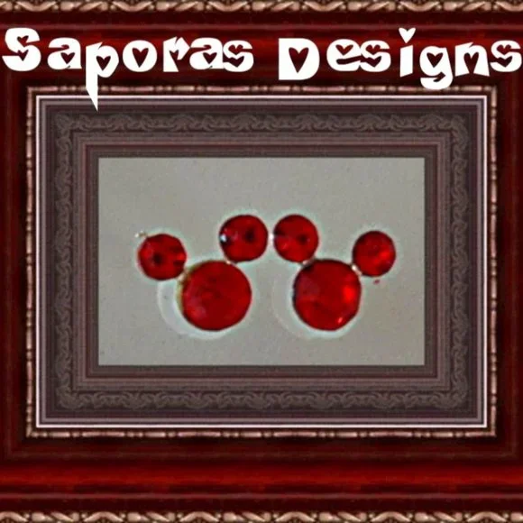 Mickey Mouse Theme Red Crystal Stud Earrings Silver Tone Finish