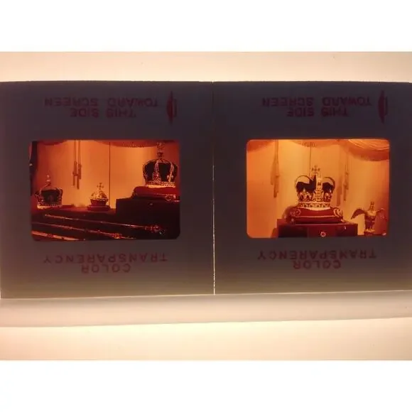 Pair Vintage 1970 England UK St Edward's Crown Jewels London Photo Color Slides