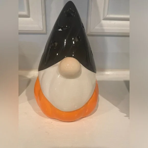 Target Lighted Ceramic Halloween Wizard Gnome Orange & Black Battery Operated