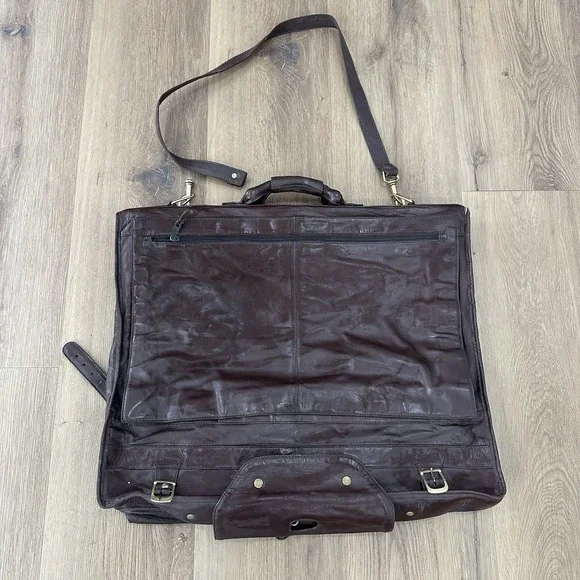 Vintage Simon of California Leather Folding Garment Bag Deep Brown 19-39