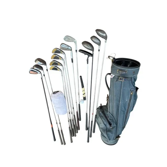13 Golf Clubs Assorted Vintage Ron Miller Pro Golf‎ Bag 3-way Made In USA,