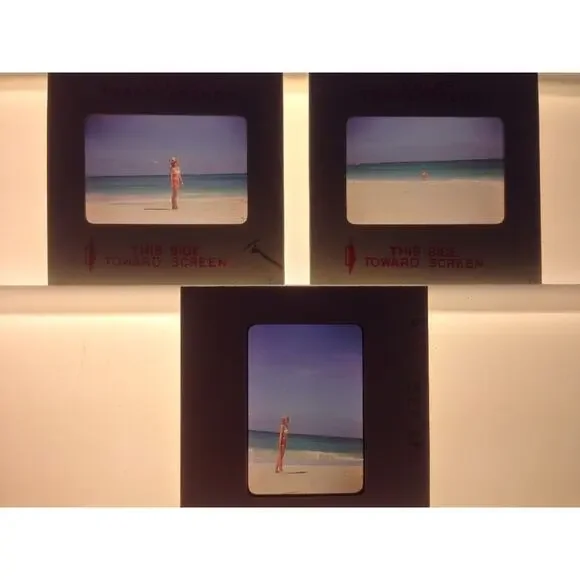 Lot 3 Vtg 60s Pinup Bikini Sexy Woman on Beach Ocean Photograph Color Slides