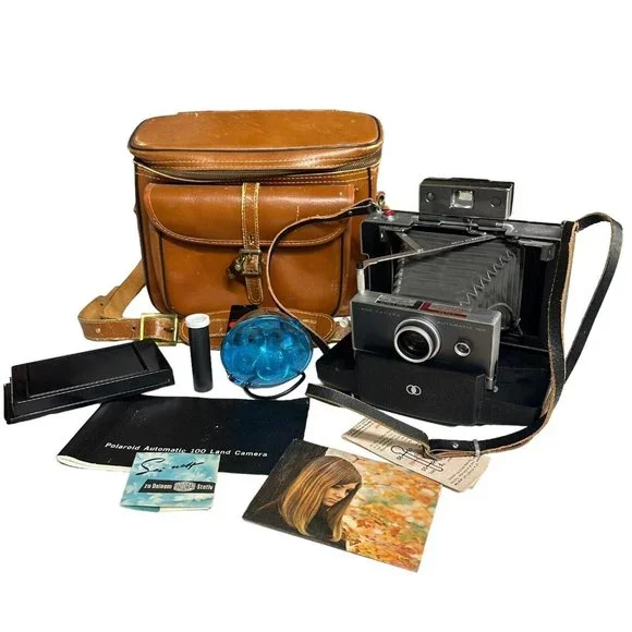 Polaroid Land Camera AUTOMATIC 100 Case‎ Flash Manuals Print Coater Untested Bag