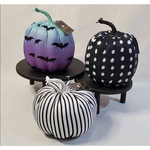 3 Target 2021 Fabric Pumpkins Ombré Bat Black White Polka Dots Halloween Set