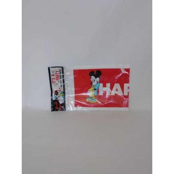Vtg Disney Mickey Happy Birthday Banner Donald Minnie Goofy Plastic Party (5)