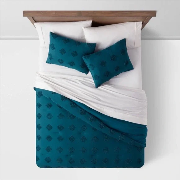 THRESHOLD NWT tufted diamond crinkle comforter & sham set -teal -twin