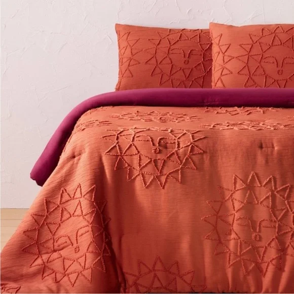 JUNGALOW X OPALHOUSE NWT geo sun print comforter & sham set -orange/fuschia