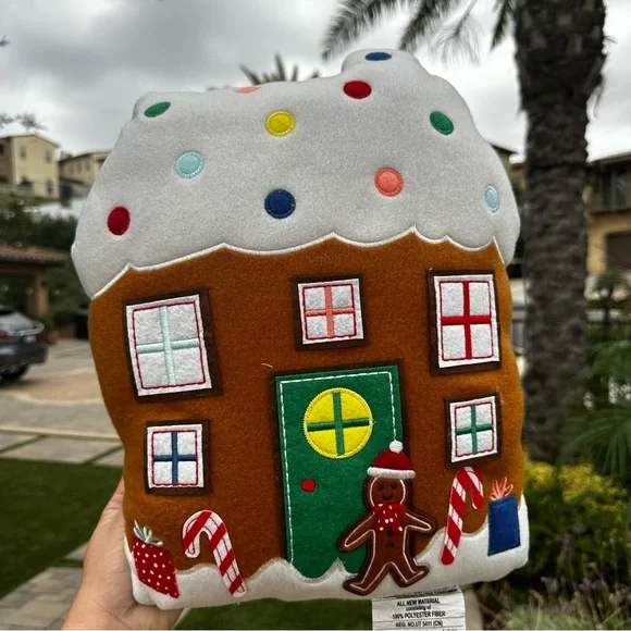 Target wondershop gingerbread house man Christmas pillow plush holiday pinkmas