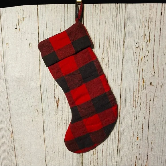 Target Christmas Stocking Red Black Buffalo Check Plaid Cotton Made India 2016
