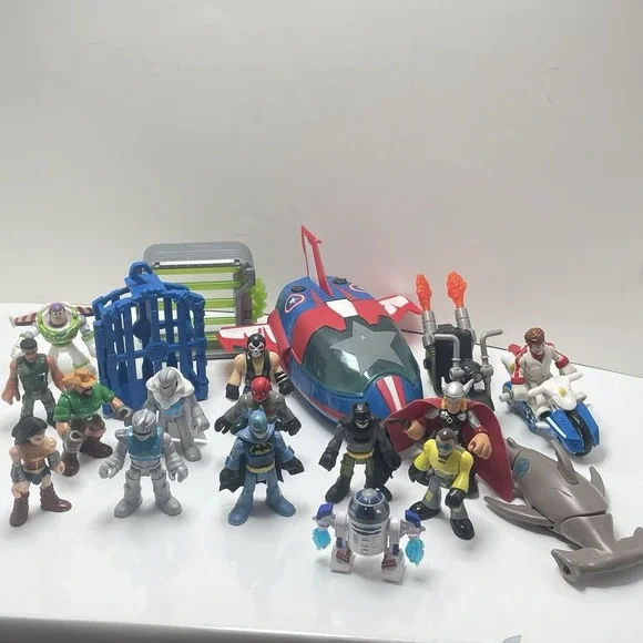 Imaginext‎ & Playskool Heroes Figures, Bikes Jet And Shark - 20 Total
