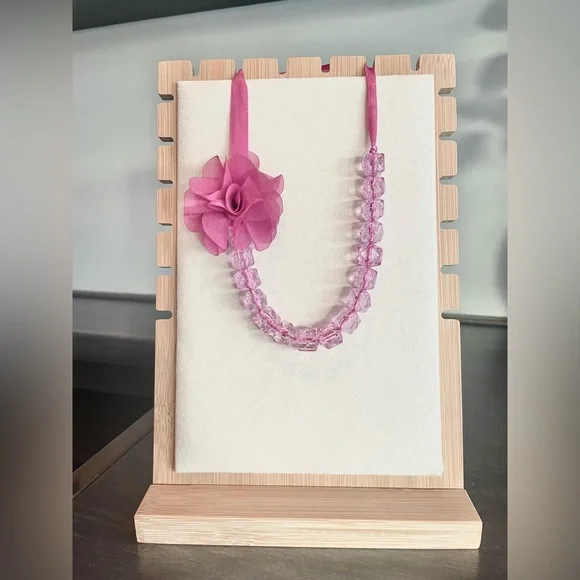 Girls Beaded Necklace with Flower, Approx 17 in, Pink