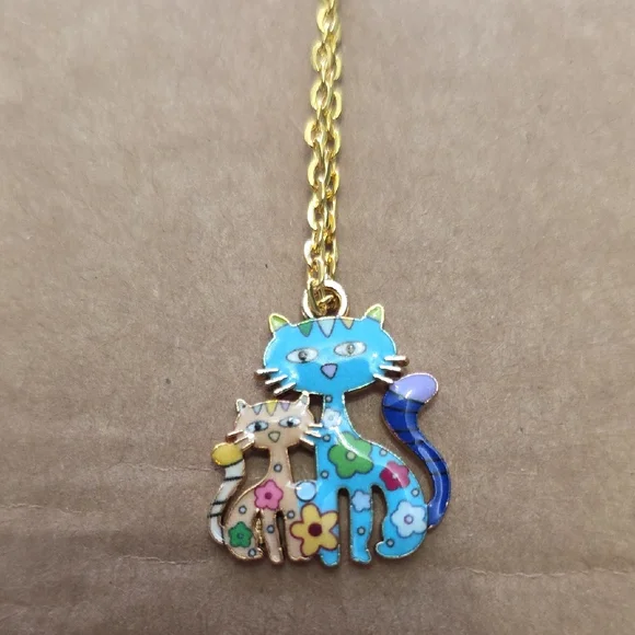 Colorful Cat Pendant Necklace