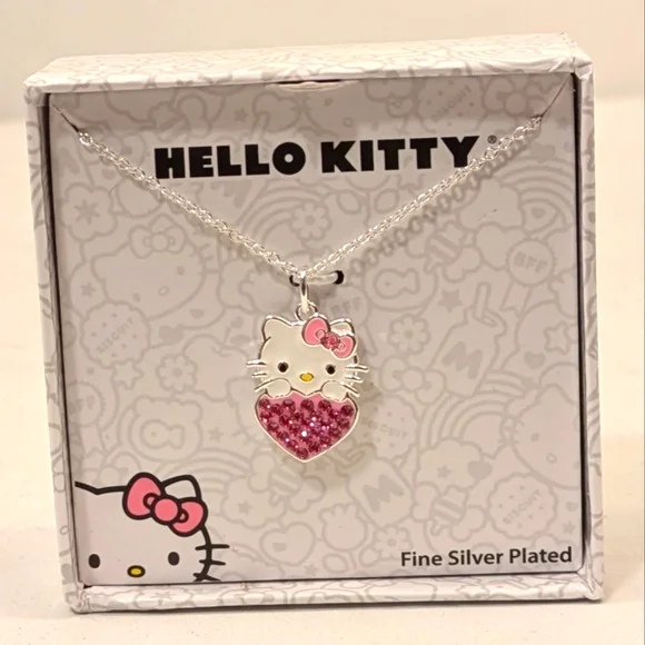 Hello Kitty Pink Crystal Heart Pendant with Chain NIB