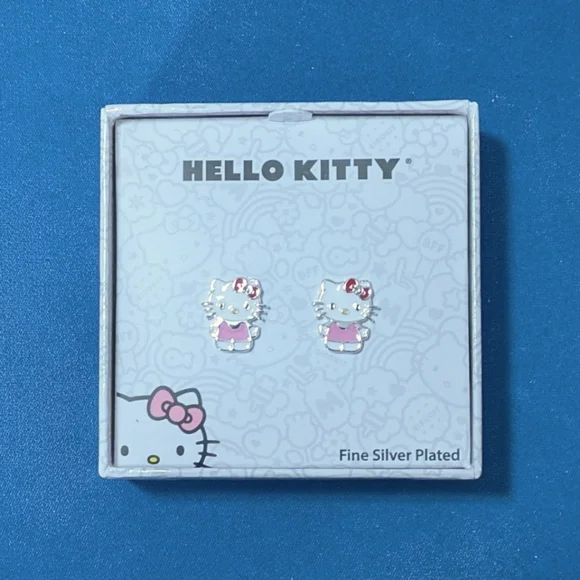 Hello Kitty Pink Crystal Earrings NIB Silver Plated