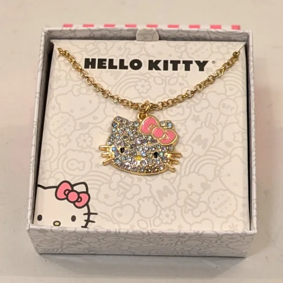 Hello Kitty Crystal Kitten Face Pendant and Necklace NIB