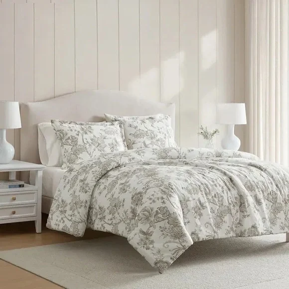 Avery Floral 3-Piece Moonlight Grey Cotton Sateen King Comforter Set