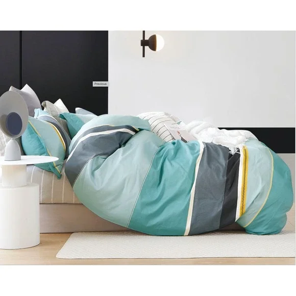 Gordon Blue Striped 100% Cotton Comforter Set King Modern Minimalist Coastal