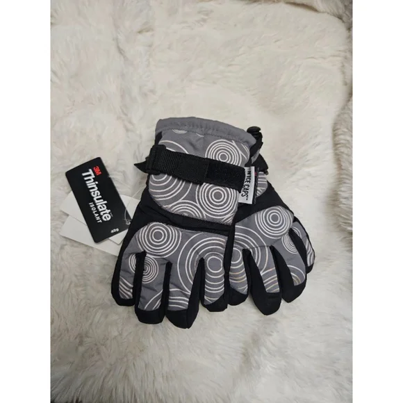 Boys NICE CAPS Mittens 4-7 Years Black Grey Thinsulate
