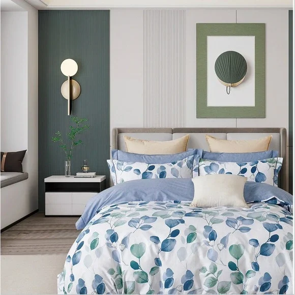 Elora Blue Canterbury Bells Floral 100% Cotton Comforter Set 3 Piece King