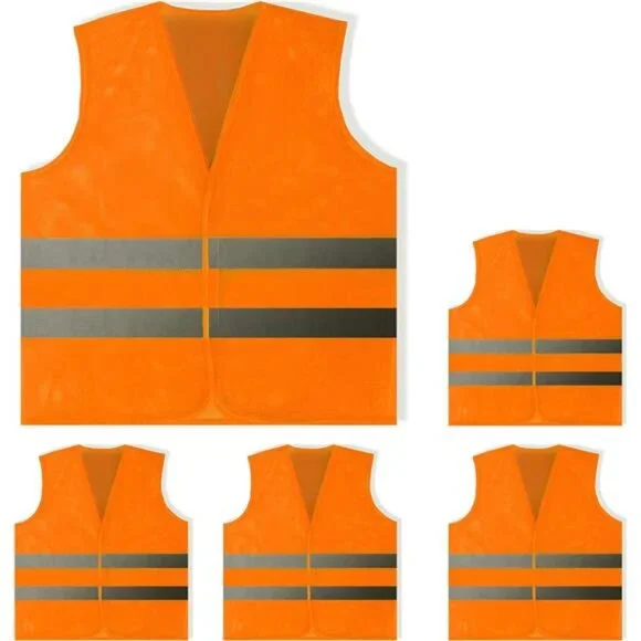New Safety Vests 5 Pack - Orange Reflective High Visibility, Men Women
