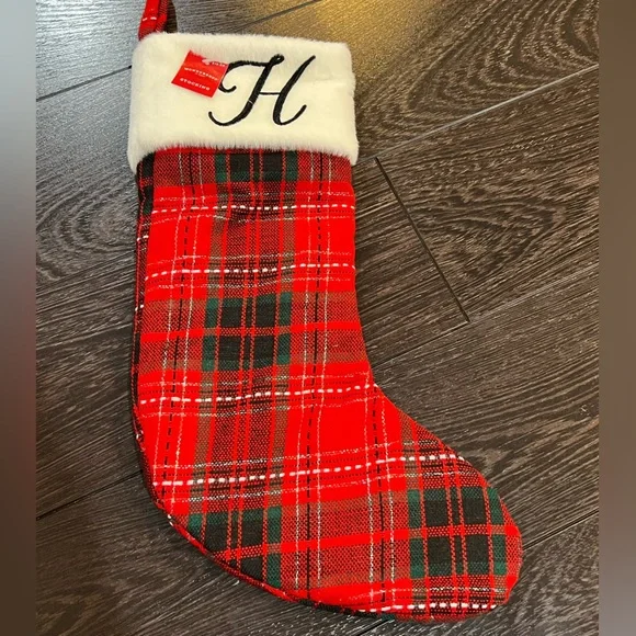 COPY - LETTER H WONDERSHOP TARGET Plaid RED CHRISTMAS STOCKING MONOGRAM RED 18