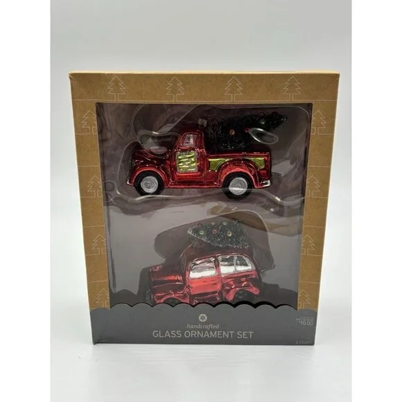 Target Handcrafted Glass Tree Ornaments Set Of 2 Truck Car Christmas Tree