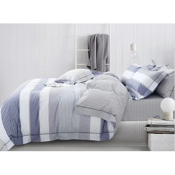 Wilhelm Blue Striped 100% Cotton Reversible Comforter Set King 3 Piece