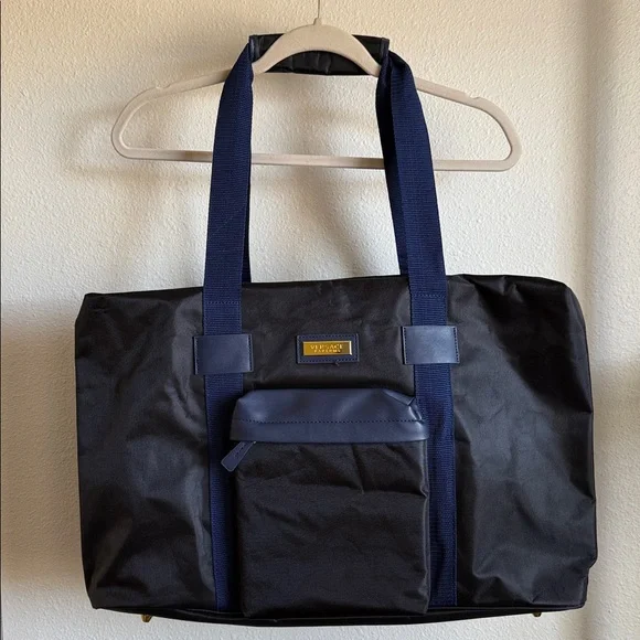 VERSACE PARFUMS Black with Blue straps duffle bag.