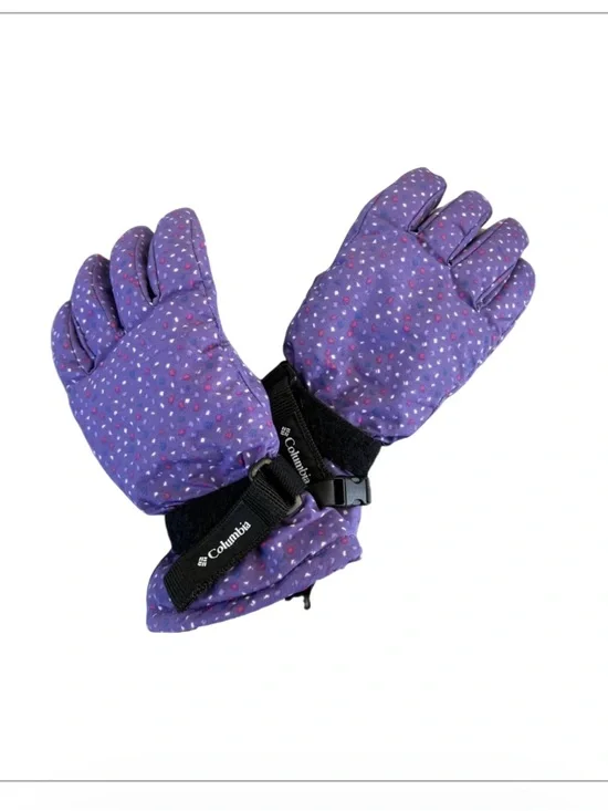 COLUMBIA Purple Dot Quilted Kids Winter Gloves size small