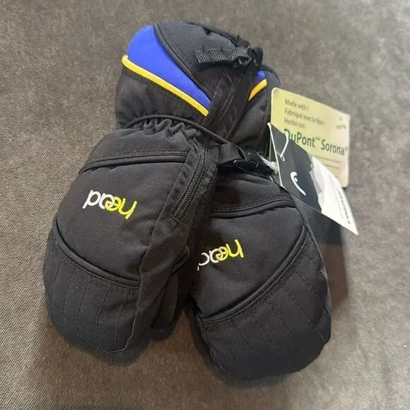 Kids Head Junior Winter Ski Mittens Zip Up Side Black Size XXS 1-2 years NWT