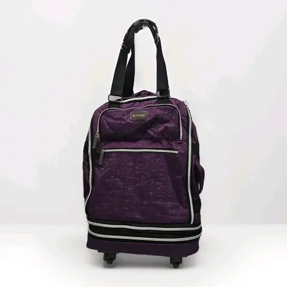 Biaggi Zipsak Folding Expandable Luggage Carry-On Roll Spinner Purple Nylon