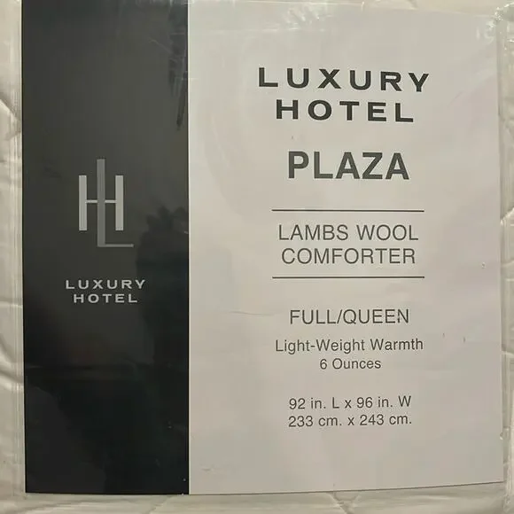 LUXURY HOTEL PLAZA $230 LAMBS WOOL COMFORTER QUILTED WHITE FULL / QUEEN SIZE