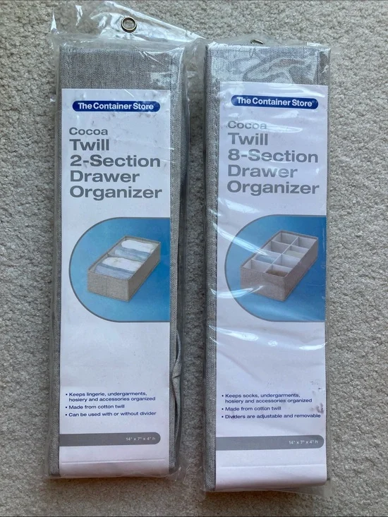 The Container Store bundle of two cocoa twill section drawer organizers