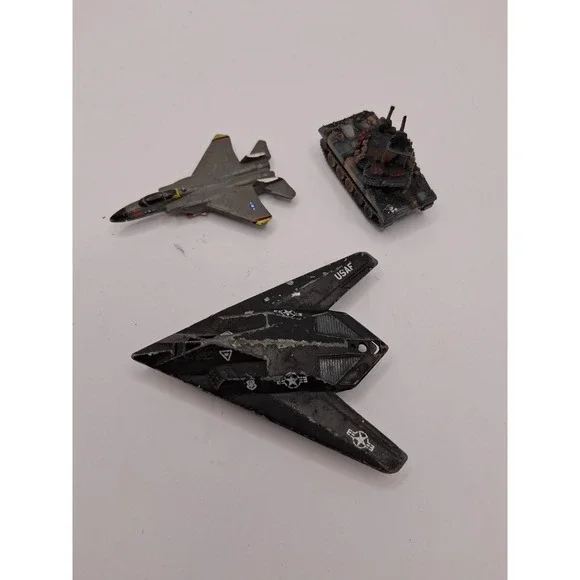 Military Diecast Toy Lot Jets & Tank USAF Stealth Fighter Loose 3pc