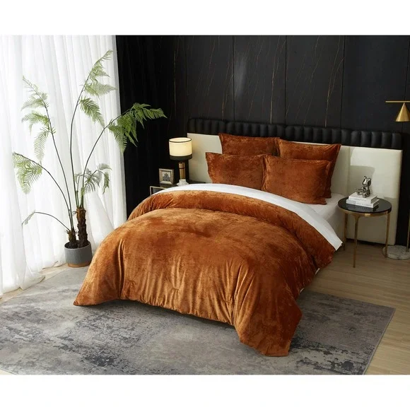 Zera Caramel Gold 100% Velvet 5 piece Comforter Set King